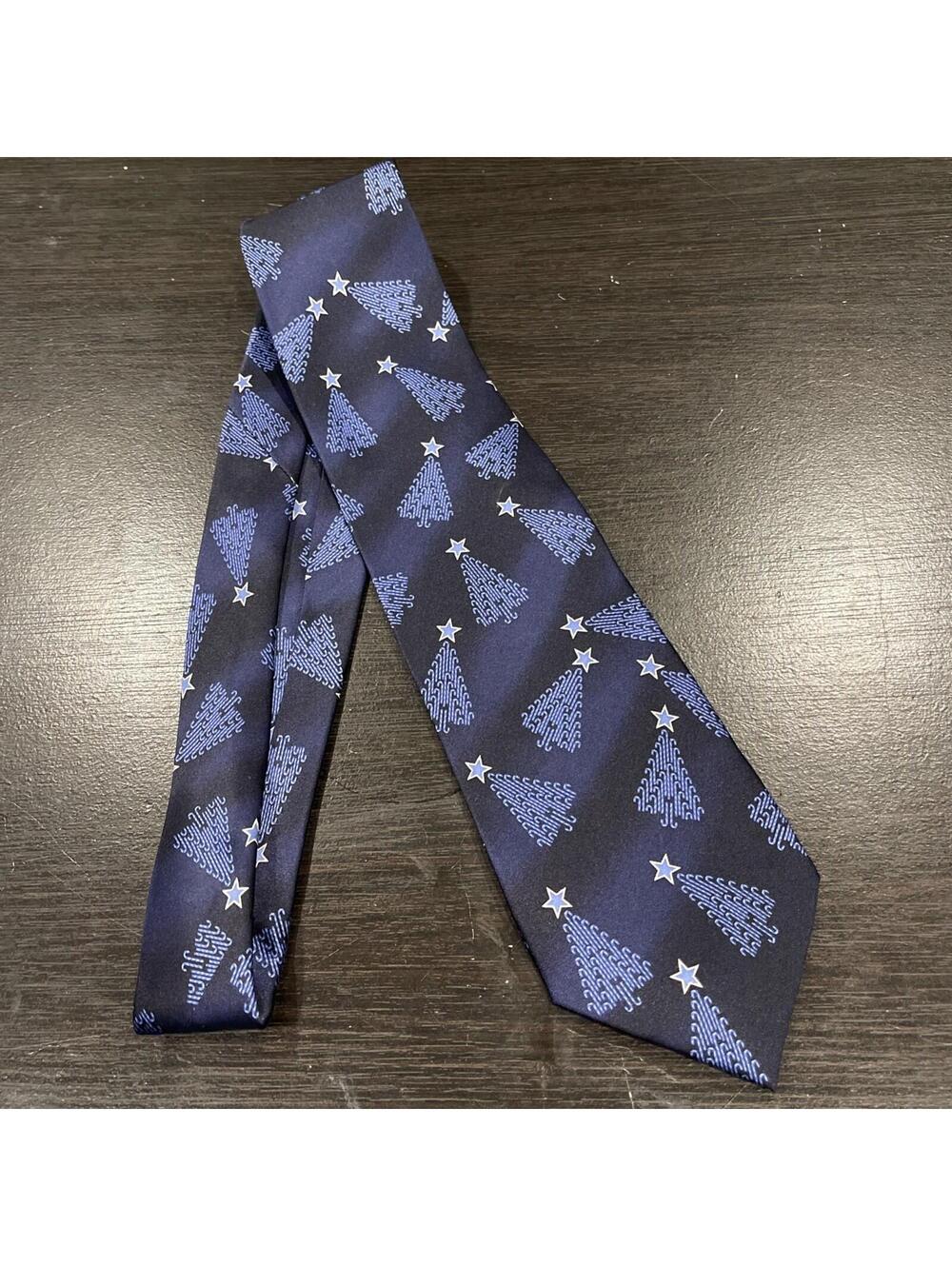 Holidays Silk Tie Christmas Trees Blues Silver NWT